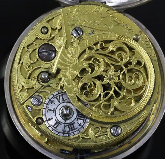 Richard Payne, London, a George II silver pair-cased keywind verge pocket watch, No, 20871, with gilt Roman dial,